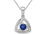 1/4 Carat (ctw) Natural Blue Sapphire Geometric Pendant Necklace with Diamonds in 14K White Gold and Chain